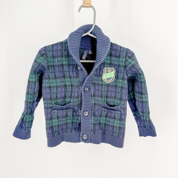 Janie and Jack Plaid Crest patch cardigan and pants - Picture 6 of 7